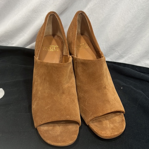 Anthropologie Franco Sarto Ellison Leather Suede Mules Shooties Block Heels - Picture 3 of 11